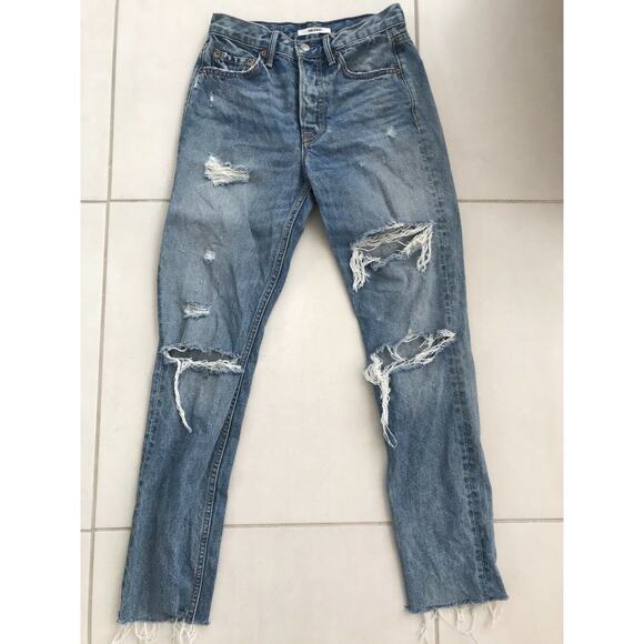 Grlfrnd Karolina High Waist Distressed Cut Off Frayed Denim Jeans - Picture 1 of 10